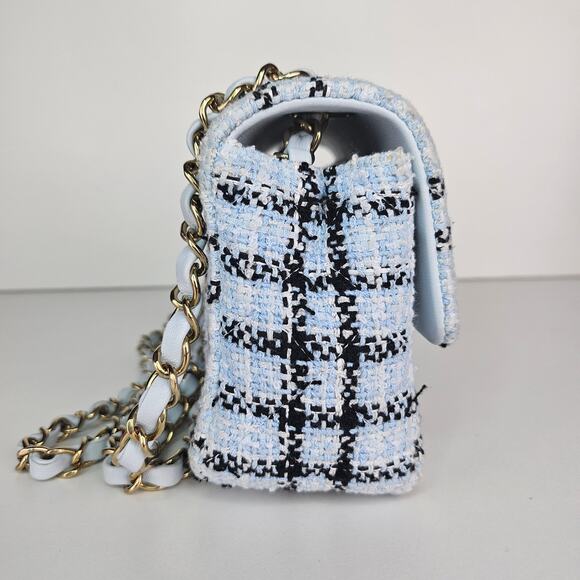 Chanel 25S Mini Classic Flap Mixed Fibers Blue Tweed Crossbody - Picture 4 of 15
